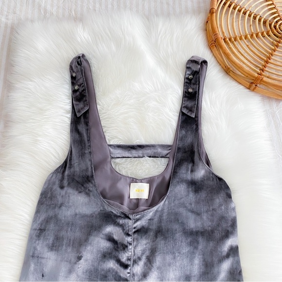 Anthropologie Maeve Velvet Romper Jumpsuit Jeweled Buttons Cropped Wide Leg Gray - Picture 6 of 15